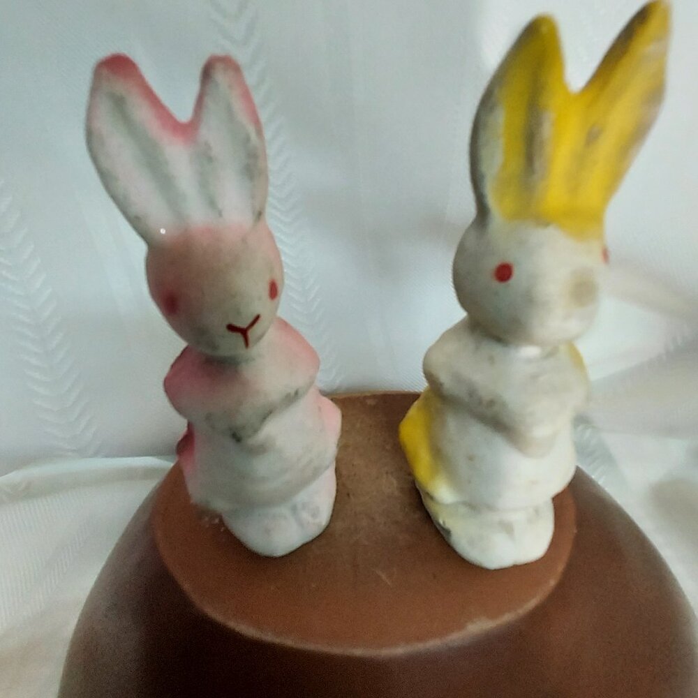 PAIR OF MID CENTURY  MACHE` RABBIT CANDY CONTAINERS